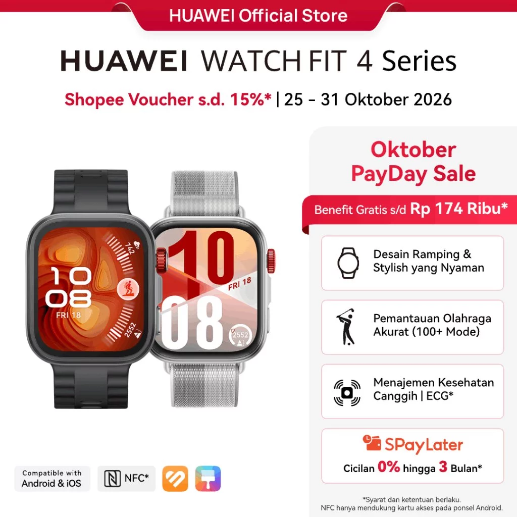 [Payday s/d 20%+200RB] HUAWEI WATCH FIT 4 Series | Stylish Design | GPS | 10-Day Battery
