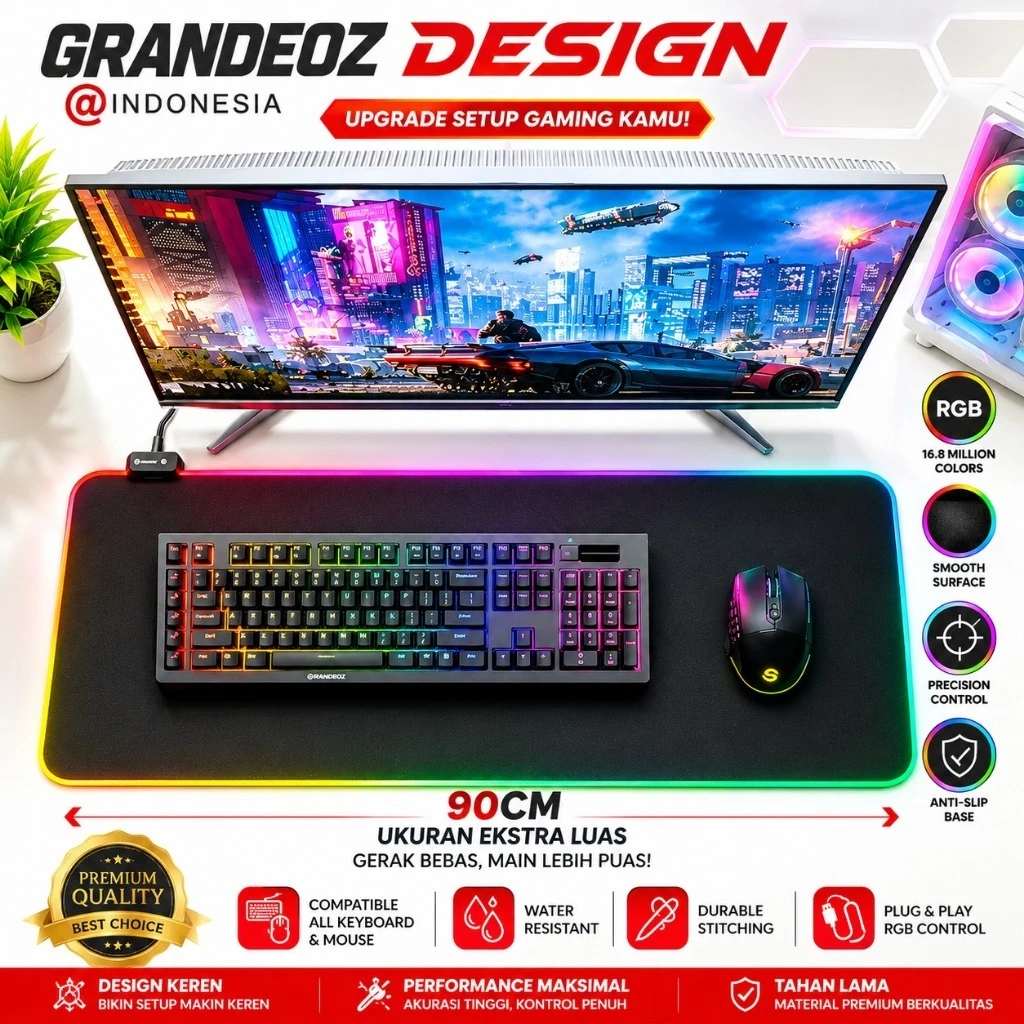 TaffGO Mouse Pad 30 x 90 cm LED RGB Deskmat Office Gamer PC Mousepad Alas Besar Glowing XL Precision Gaming Komputer Laptop