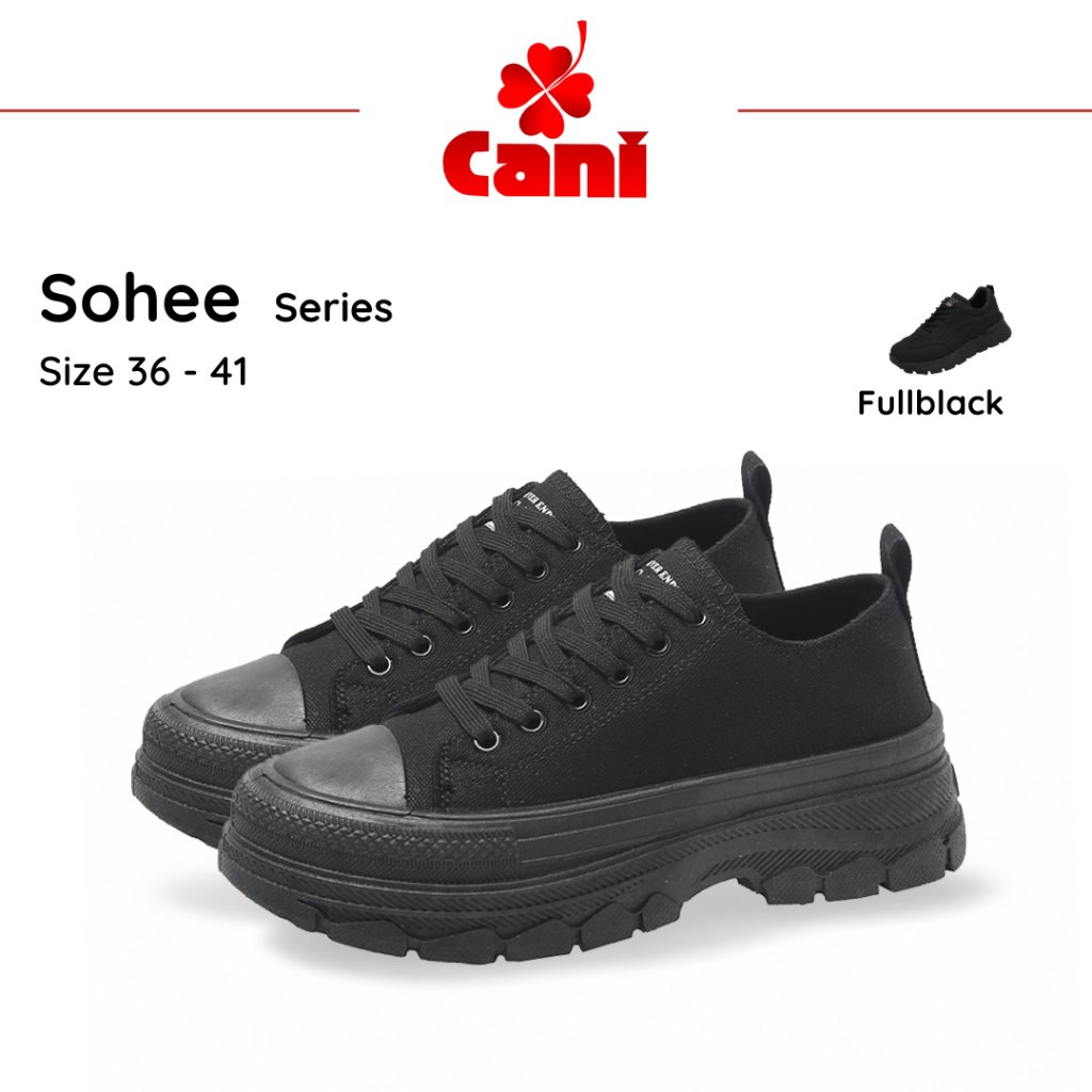 (GAJIAN SALE) Cani Sohee Sepatu Sneakers Wanita Kanvas Full Black Korean Style Casual