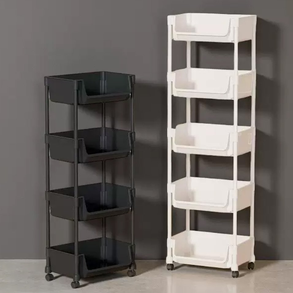 Rak Keranjang Susun 4 Tingkat dengan Roda Storage Organizer Serbaguna untuk Buku Mainan