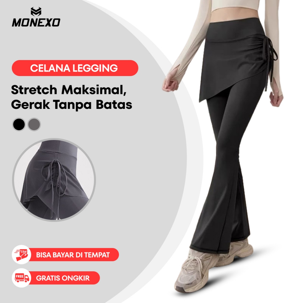 Monexo - 2-in-1 Legging Rok Celana Olahraga Wanita Highwaist Skirt Pant Tali Serut
