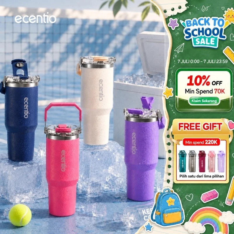 [Keep Cold 24 Hours] ecentio tumbler Stainless olahraga Vacuum 900ml tumbler tahan panas dingin 24 jam tumbler aesthetic outdoor sport lari Portable Thermos Botol minum besar