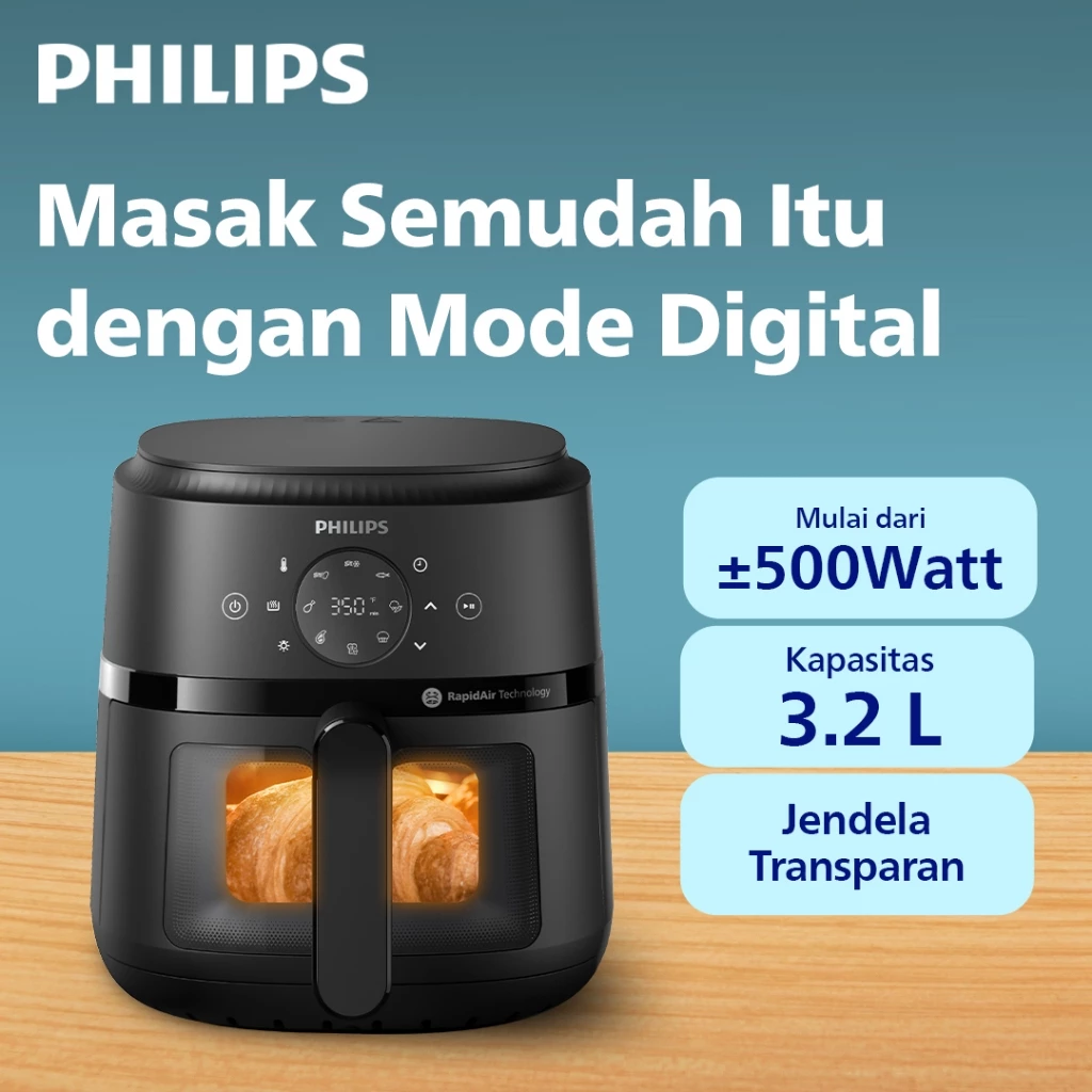 BARU! Philips Airfryer Low Watt 500W Transparan BEST COMPACT SIZE 3.2 L NA210/00. Air