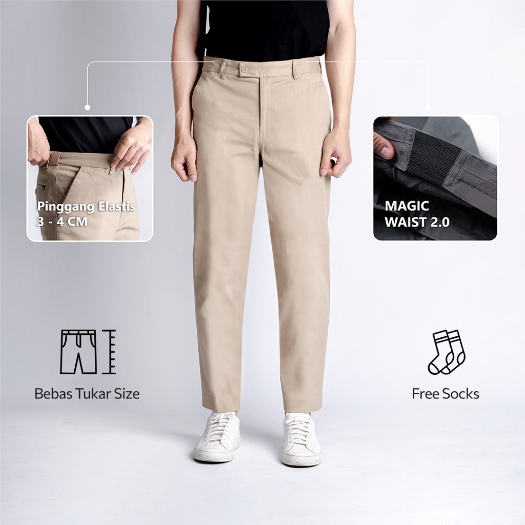 BLUEBUTTON Celana Chino Ankle Pants Pria Slim Fit Khaki Premium Stretch Nyaman Kerja