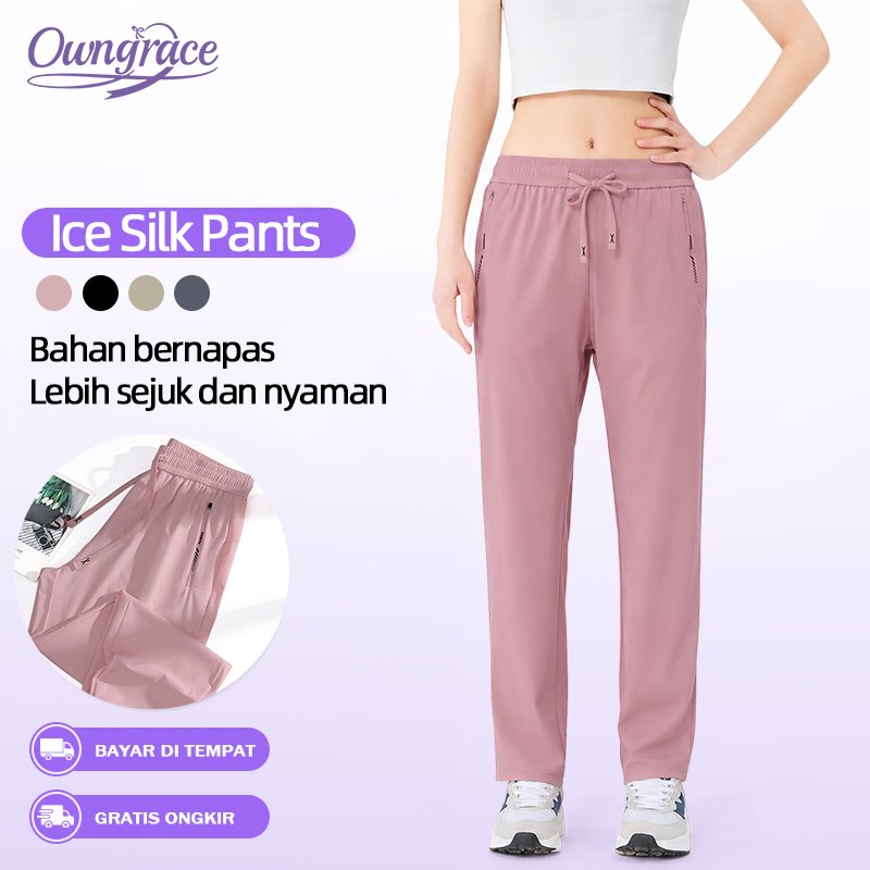 Owngrace Celana Panjang Wanita Sport Nylon Lycra Potongan Lurus - Quick Dry & Anti Air