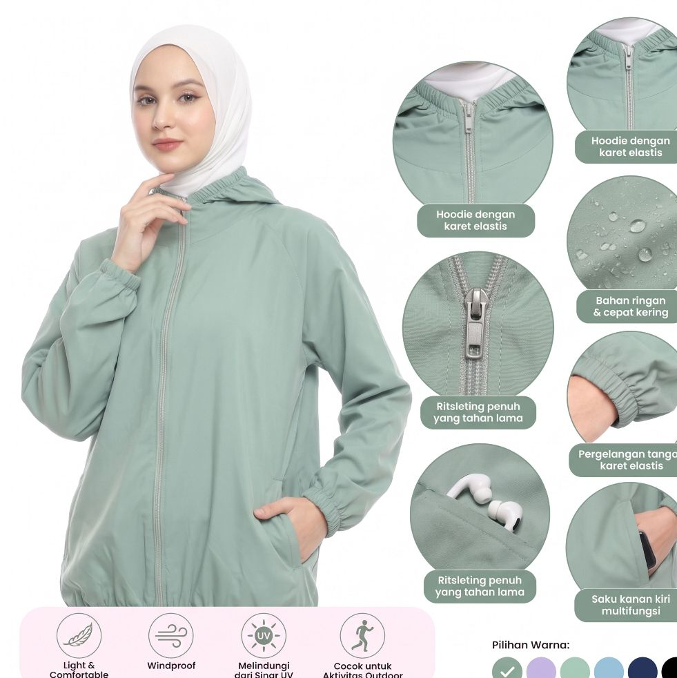 EINFACH - Jaket Olahraga Parasut Polos Pria/Wanita Sauna Suit, Jogging, Lari, Bersepeda