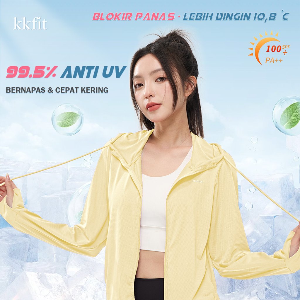 KKFIT Jaket Airism Anti UV Wanita Hoodie Olahraga Lengan Panjang Running Gym Outdoor