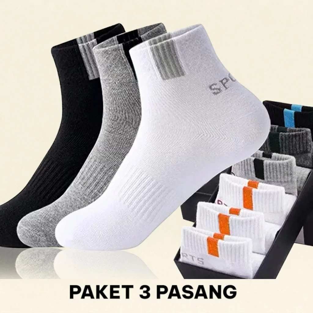 Paket 3 Pasang, Kaos Kaki Olahraga Pendek Motif Kotak New Sport Pria Wanita Dewasa Bahan