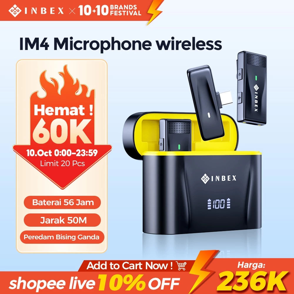 INBEX IM4 Microphone Wireless Live stream/Video Mic Clip Dual Lavalier Bluetooth&Charging Case