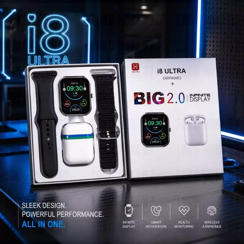 Smartwatch i8 Ultra Watch 8 Free 2 Tali+Earphone TWS Fitness Tracker Bluetooth