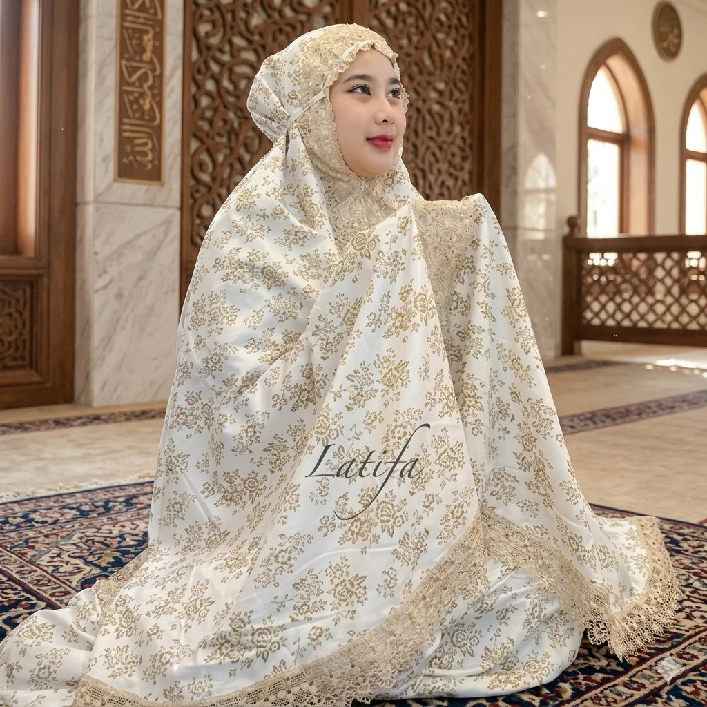 Latifa - Mukena Falisha Dewasa 2in1 Katun Foil Renda Mewah Bahan Adem (Free Tas)