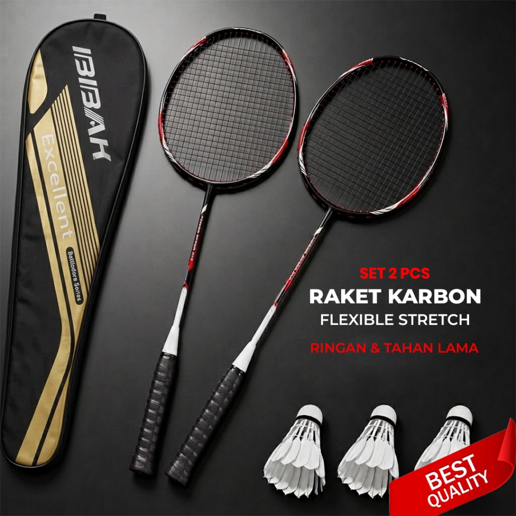 BBAK 2 PCS Raket Badminton Bahan Karbon Ringan & Kuat - Raket Bulutangkis Profesional