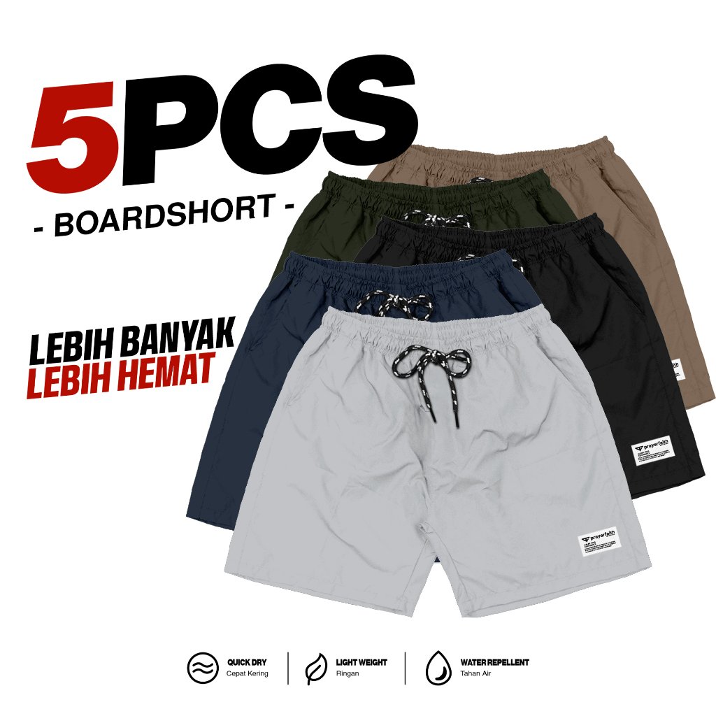 Westpride - Paket 5 Pcs Celana Pendek Boardshort Pria Wanita