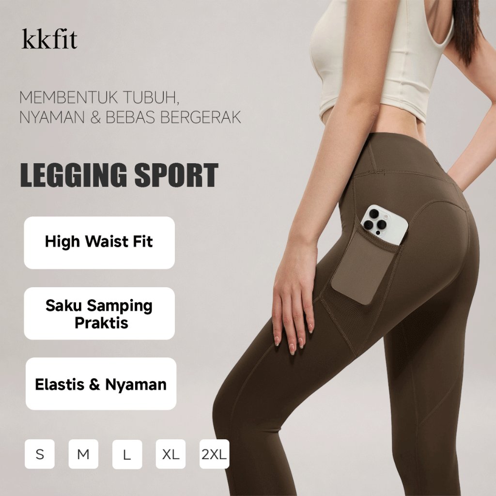 KKFIT Legging Yoga Wanita - Saku Celana Olahraga, Cocok Kebugaran Outdoor (L002)