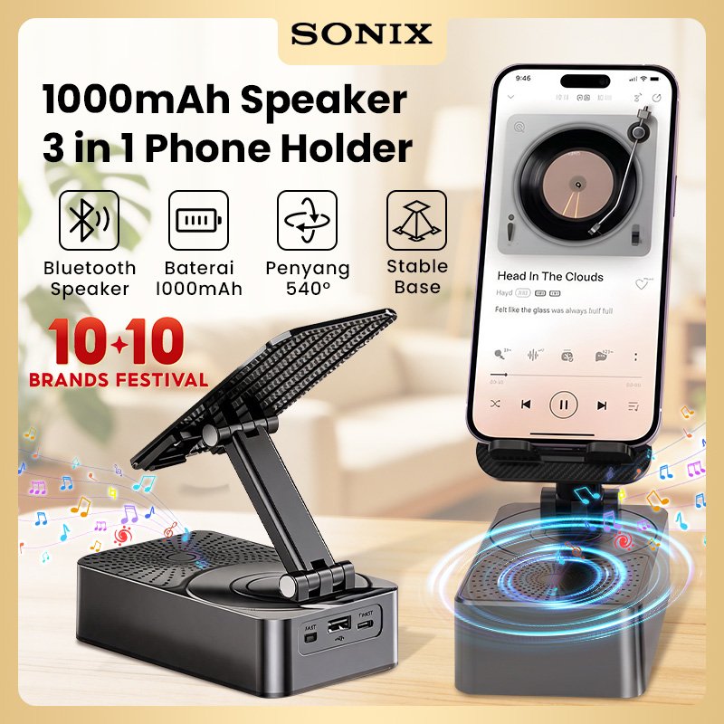 Sonix 3in1 Stand PH Holder SPH01 Bluetooth Speaker Portable Powerbank 3000mAh Hifi Stereo