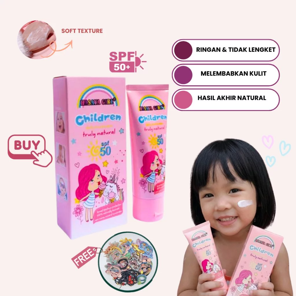 Sunscreen Wajah Anak SPF 50 Sunblock Childern Isi 70ml Natural Free Kuncir Rambut