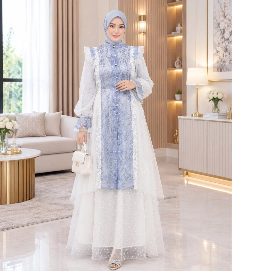 Raisha Gamis Azzalea One Set Rok Outer Brukat Wanita ( Outer tulle brukat dan Rok Tutu) Premium