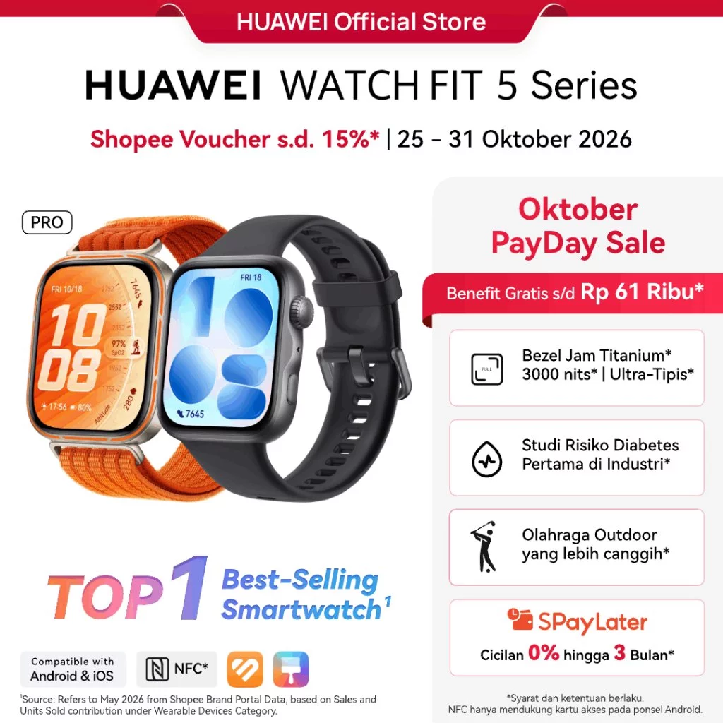 [Payday s/d 15%+200RB] HUAWEI WATCH FIT 5 Series | Titanium* | Studi Risiko Diabetes &