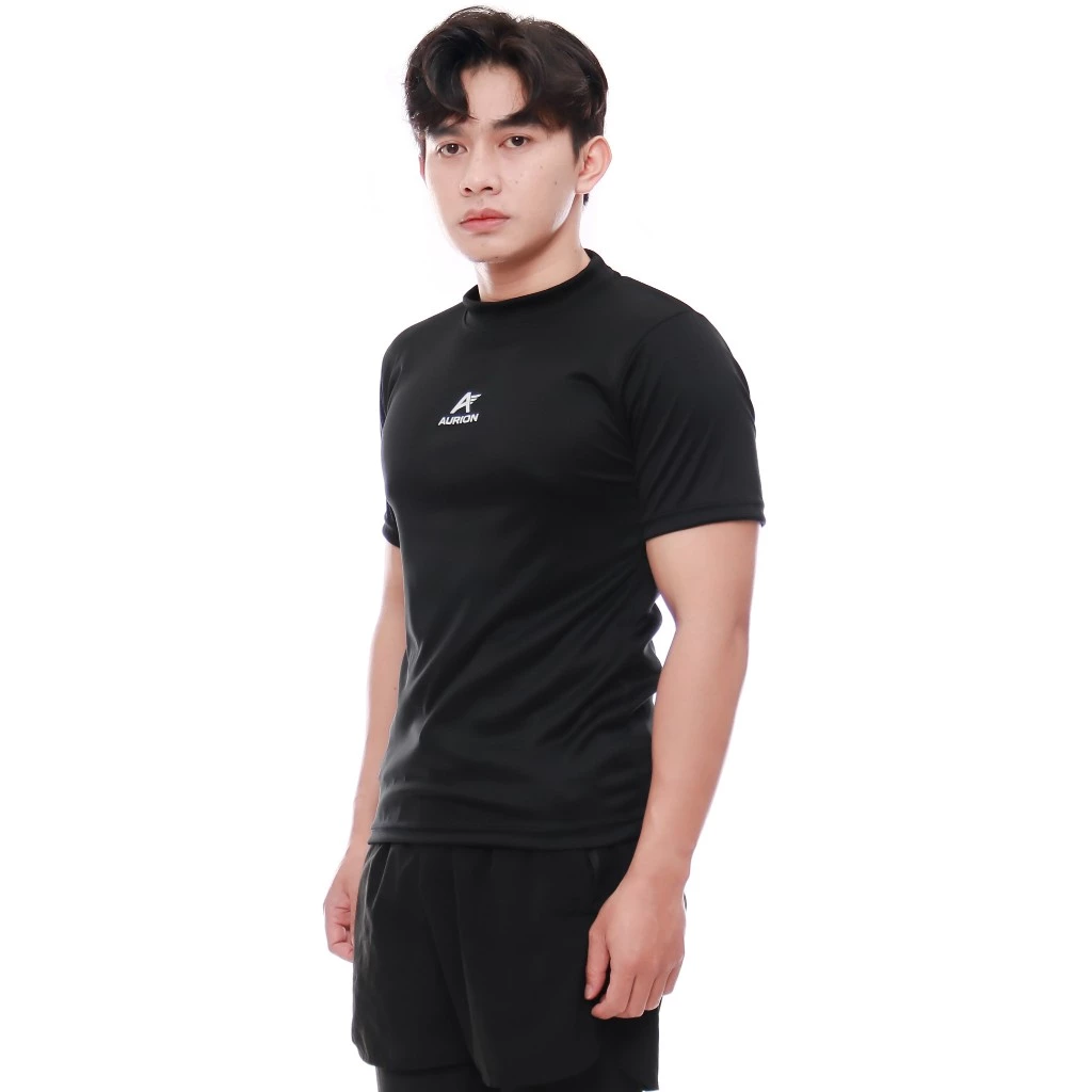 AURION Kaos Manset Baselayer Lengan Pendek Atasan Olahraga Sepakbola Futsal Lari Gym