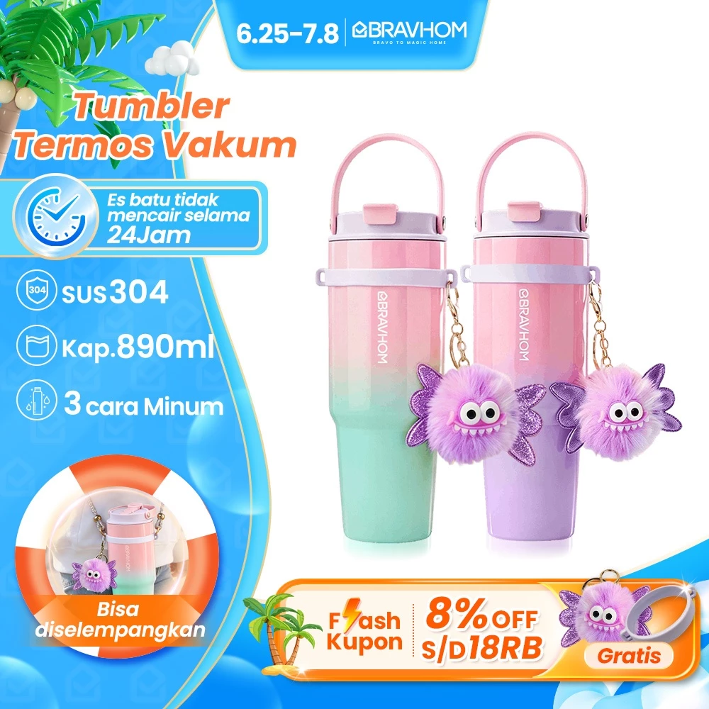 BRAVHOM Tumbler Tahan Panas Dingin 24 Jam 890ml Besar Tumbler Stainless Aesthetic SUS304 Wanita BT06