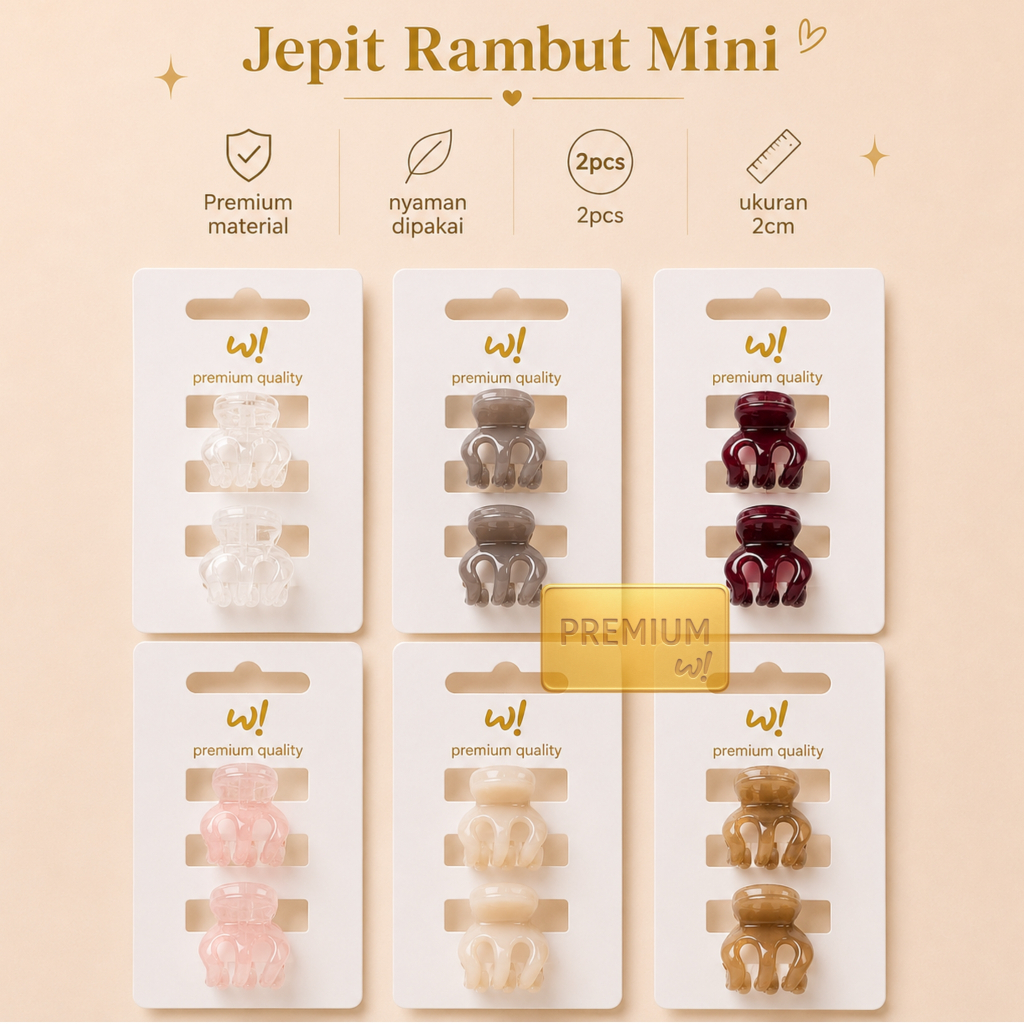 W! Accessories Jepit Rambut Jedai Premium Mini ivory Pink Beige Grey 2cm (2pcs) 78420300