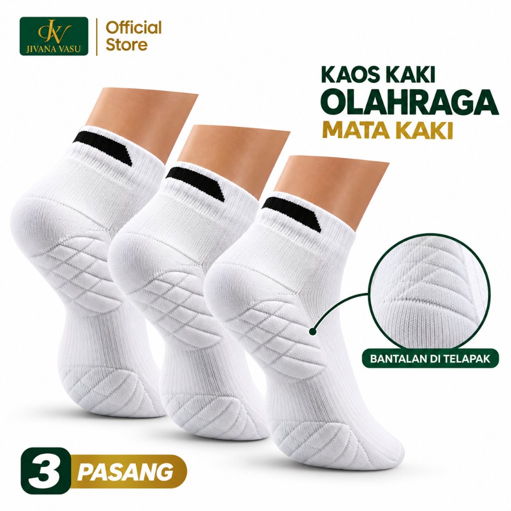 JIVANA VASU - Kaos Kaki Olahraga 3 Pasang Mata Kaki Premium Pria dan Wanita