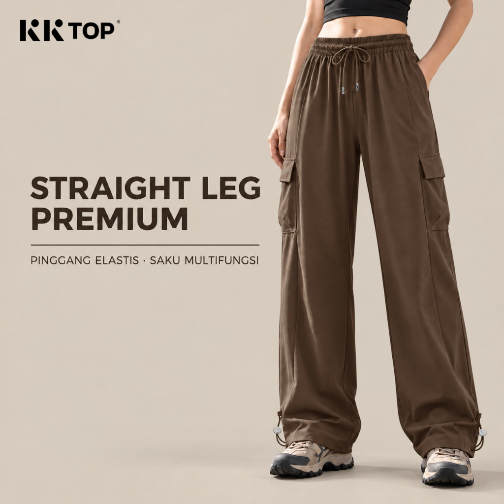 KKTOP - Cargo Pants Wanita High Waist Oversize Korean Style Longgar Jumbo Banyak Kantong
