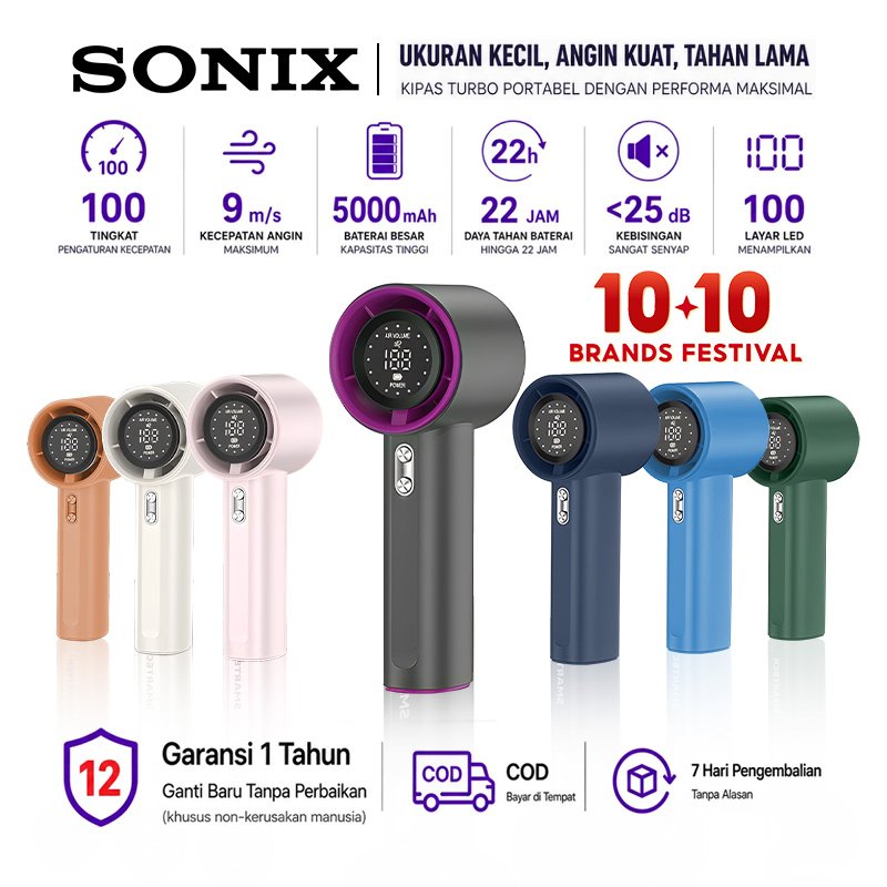 Sonix Kipas Angin Portable SF08 High Speed Fan Digital Display Strong Wind 100 Gear