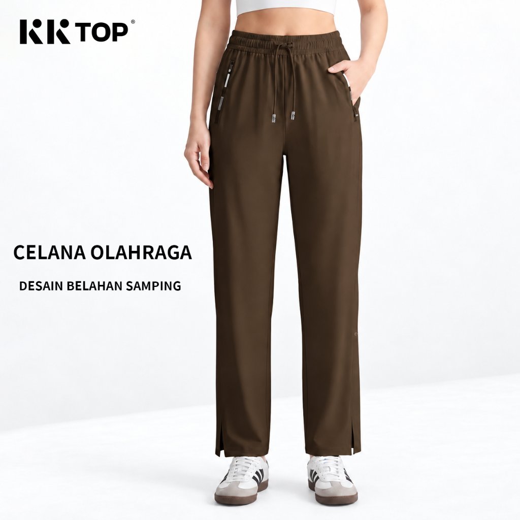 KKTOP - CoolFlow™ Celana Belah Samping Wanita (Slit Pants) Ice Cool Adem, Elastis & Bikin