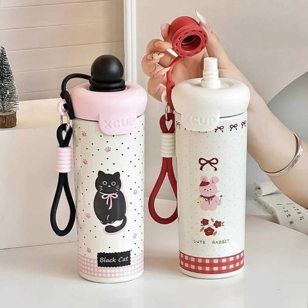 Tumbler Botol Minum Aesthetic Lucu 650ML Anti Tumpah dan Tahan Dingin Stainless Steel 316