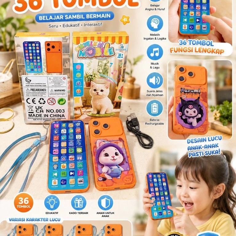 Mainan Handphone Edukasi Anak 36 Tombol USB-Mainan HP Edukasi Anak 36 Tombol Rechargeable