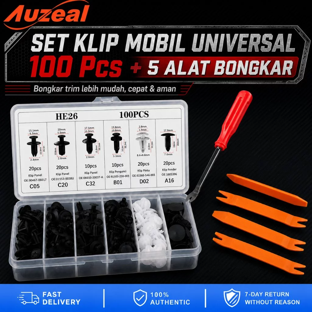 Auzeal Klip Bumper Mobil 100 PCS Universal Plastik