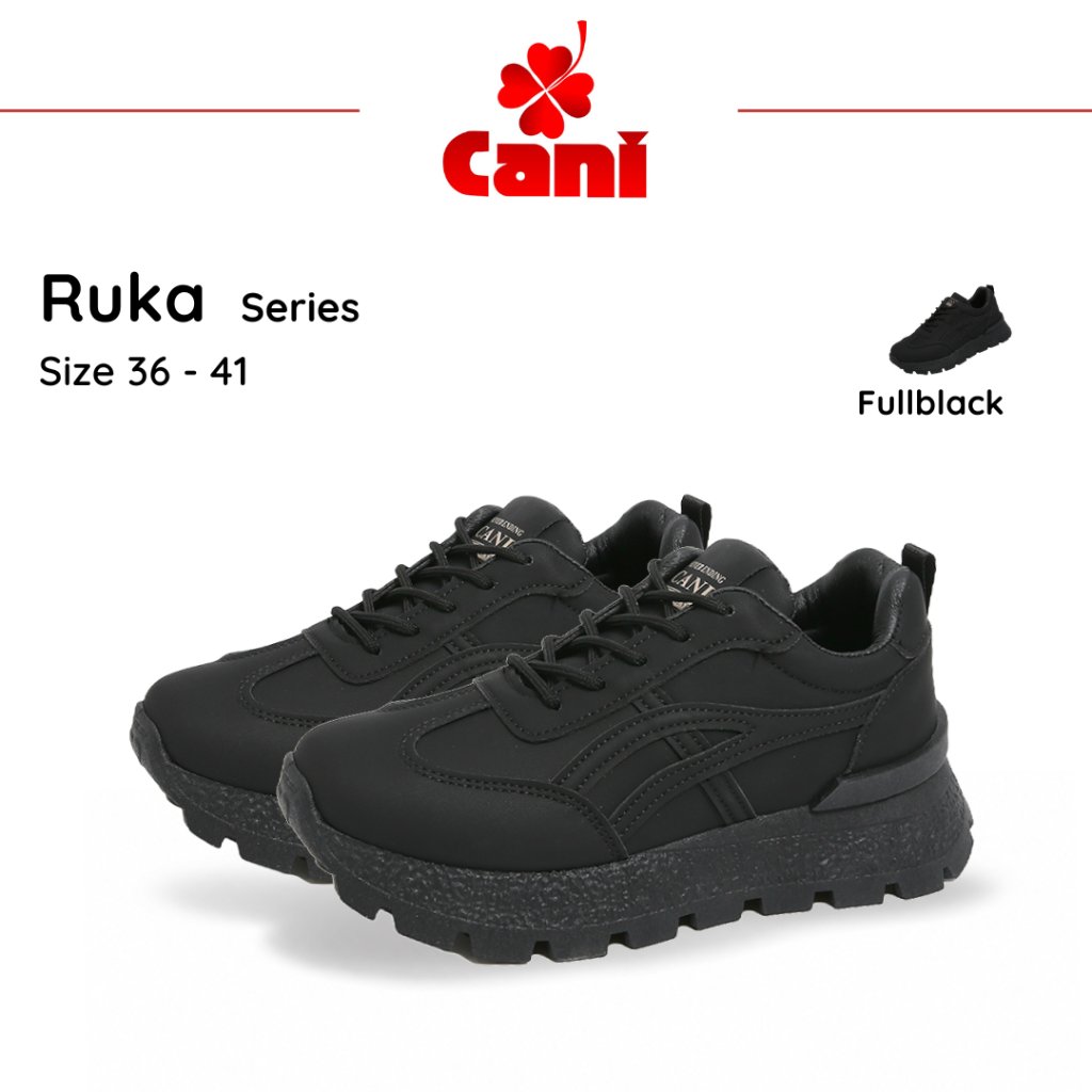 (GAJIAN SALE) Cani Ruka Sepatu Sneakers Wanita | Full Black Korean Style Casual Kekinian