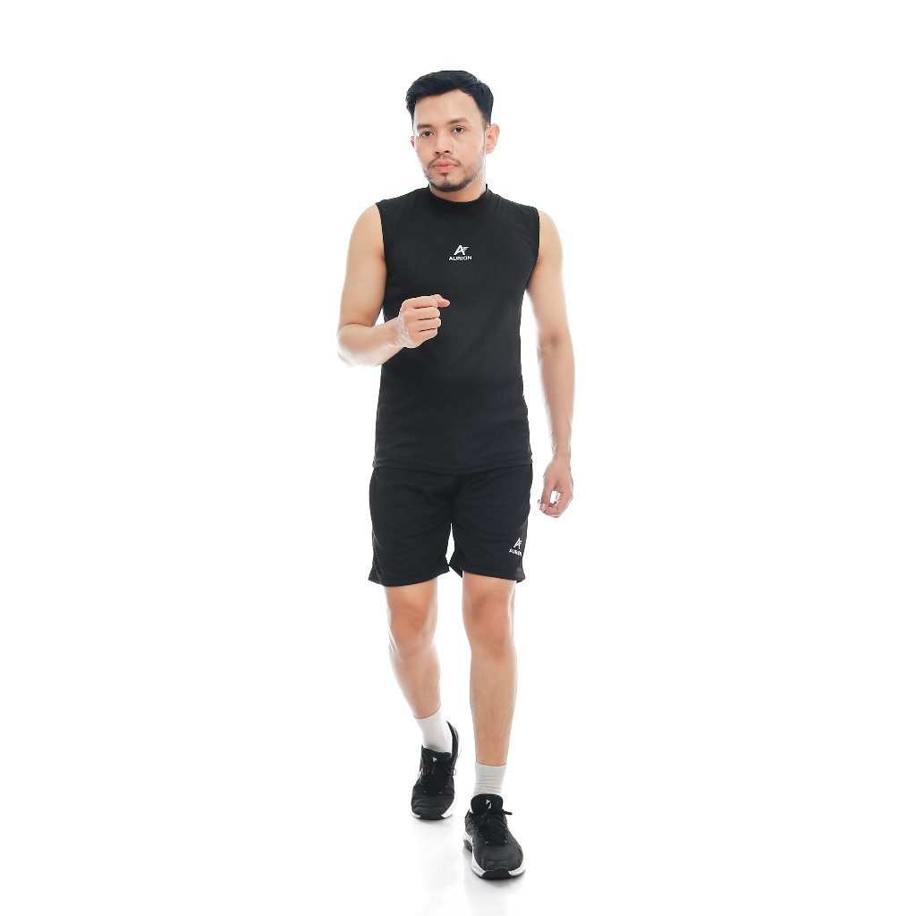 AURION Setelan Olahraga Singlet Manset Lekbong dan Celana Pendek Kolor Pria Wanita
