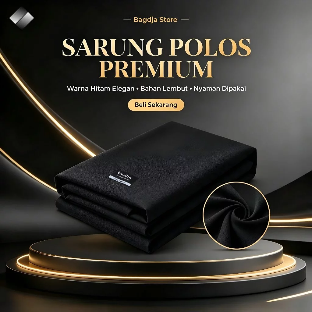 BAGDJA Sarung Polos Hitam Katun Lembut Pria Dewasa Premium Terbaru Lebaran