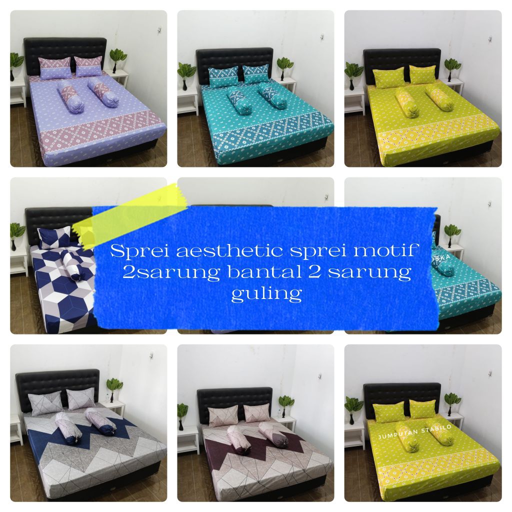 sprei aesthetic katun halus ukuran L 160cm x P ,200cm, L ,180cm x P200cm, 2,sarung