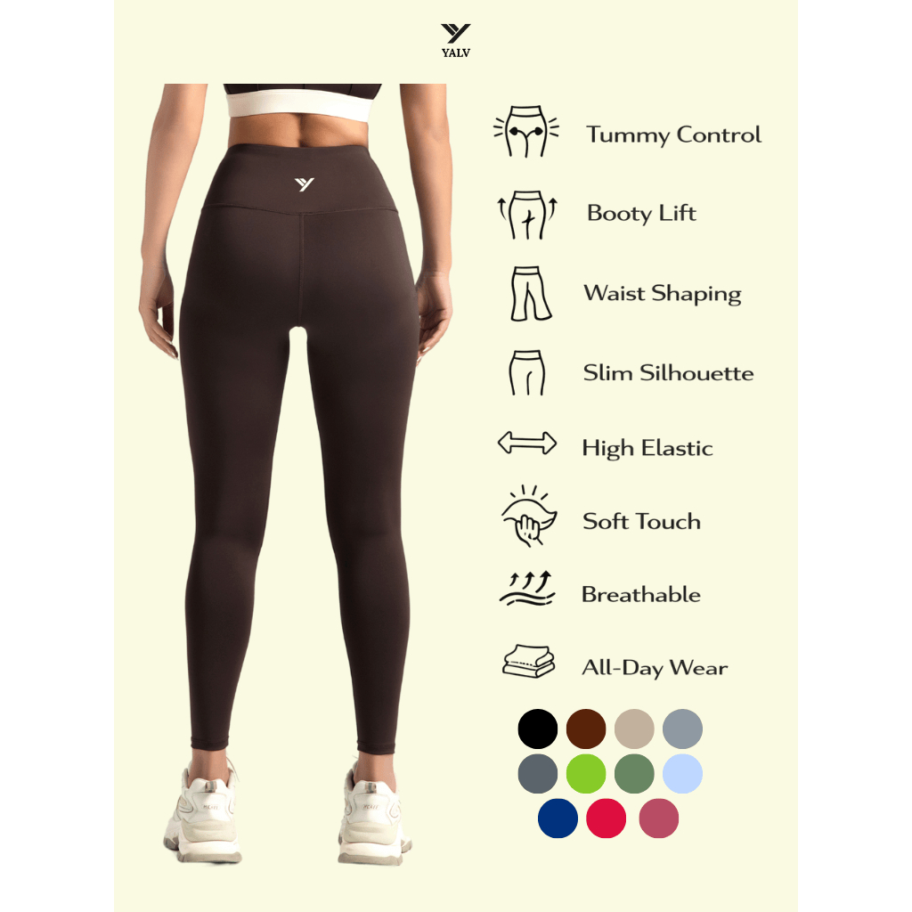 Yalv Stride Long Legging Celana Olahraga Sport Wanita Hijab High Waist Polos Yoga Gym