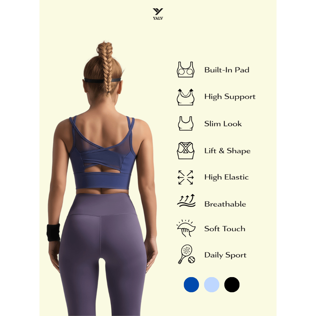 Yalv Luxa Sport Bra Push Up BH Pakaian Olahraga Kekuatan Tinggi Shockproof Gym Padel
