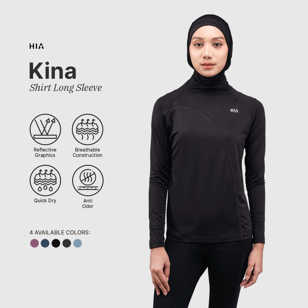 HIA Everywear Kina Long Sleeve Reflective Shirt Regular Fit Baju Olahraga Wanita Running