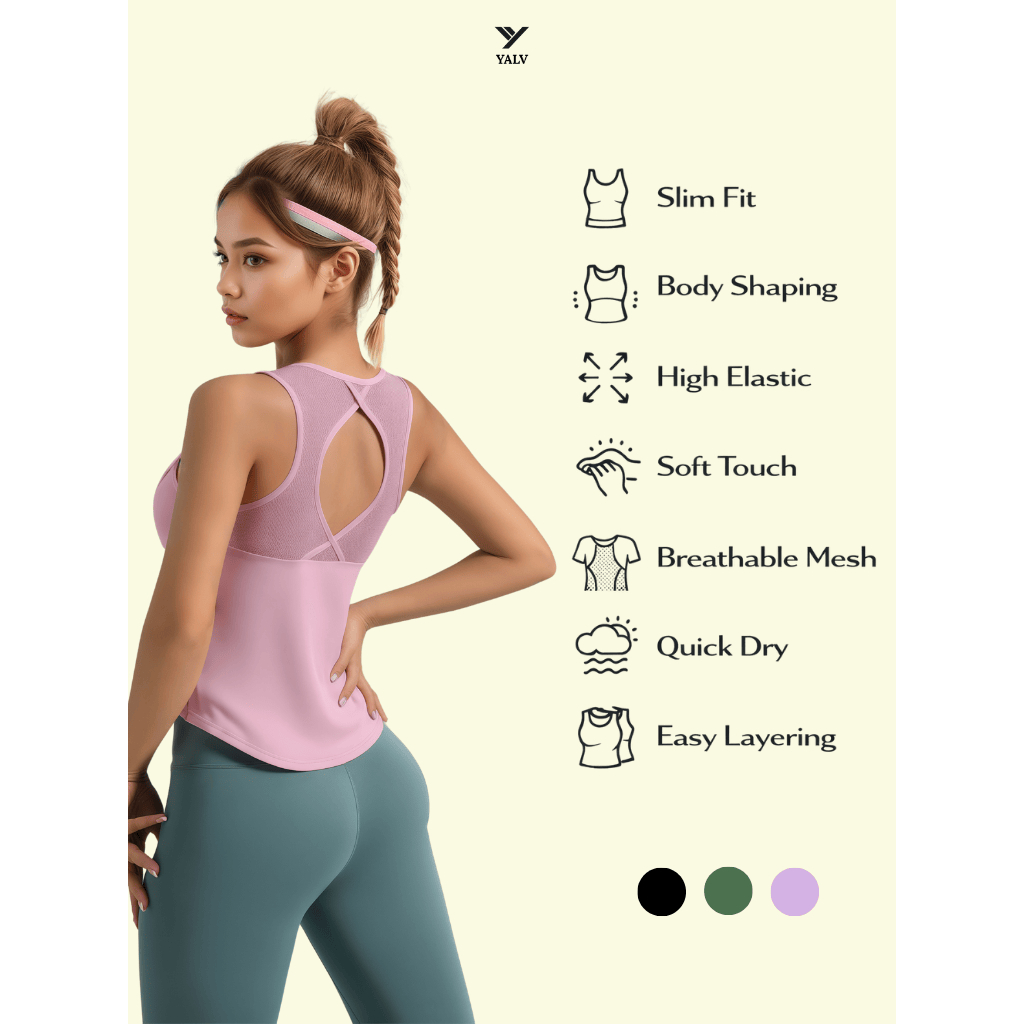 Yalv Aith Tanktop Olahraga Wanita Sleeveless T-Shirt Quick Dry & Breathable Padel Running