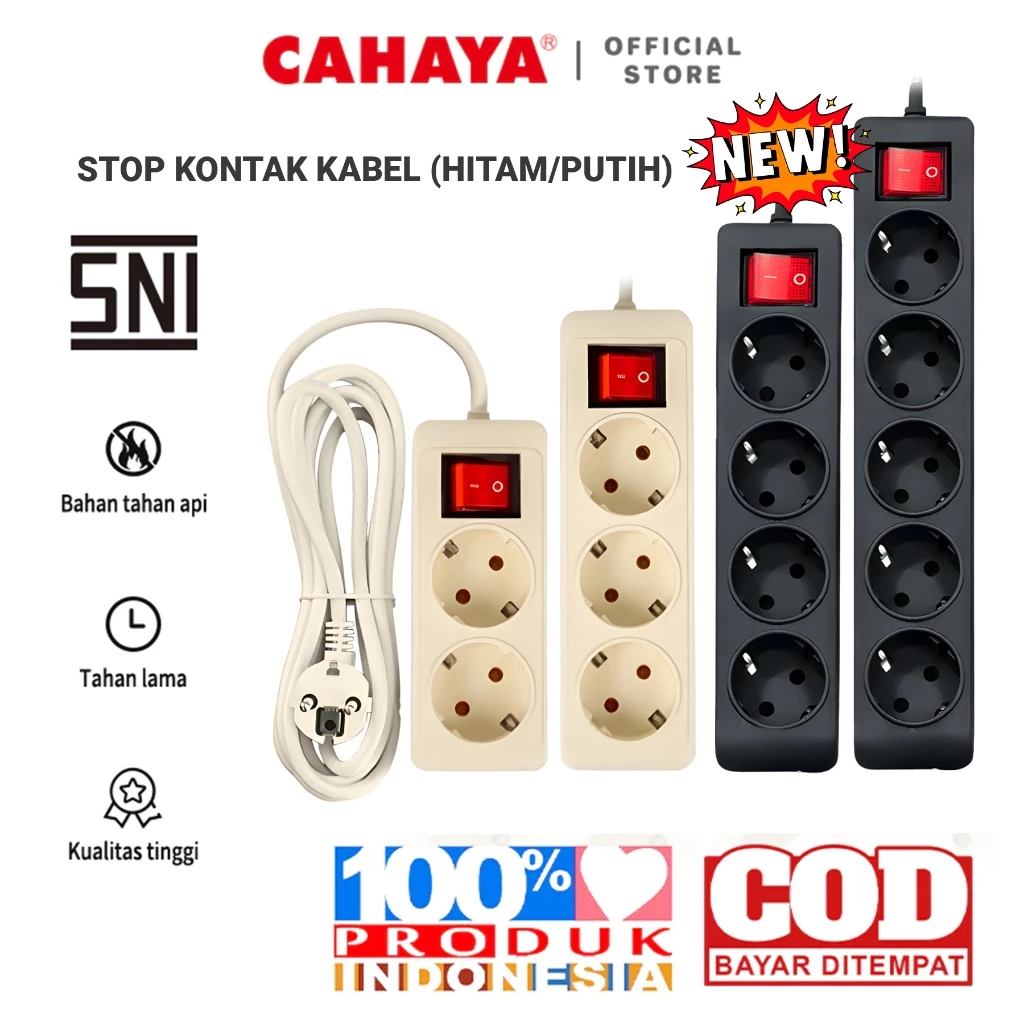 CAHAYA - Stop Kontak + Kabel 2/3/4/5 Lubang 1.5/3/5/10 Meter Ber-SNI Stop Kontak