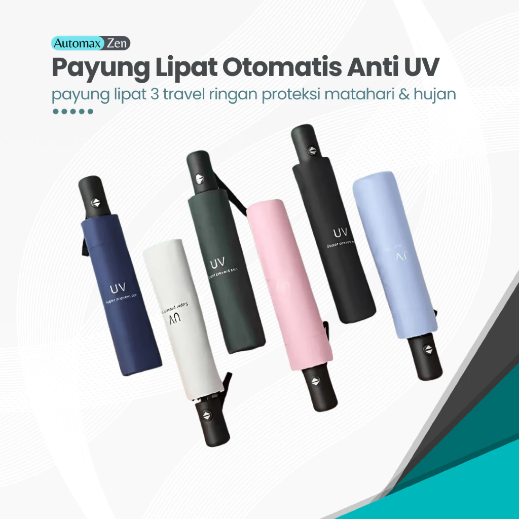 Payung Otomatis Buka Lipat Payung Anti UV Panas Matahari Hujan Polos Elegan Modis PREMIUM