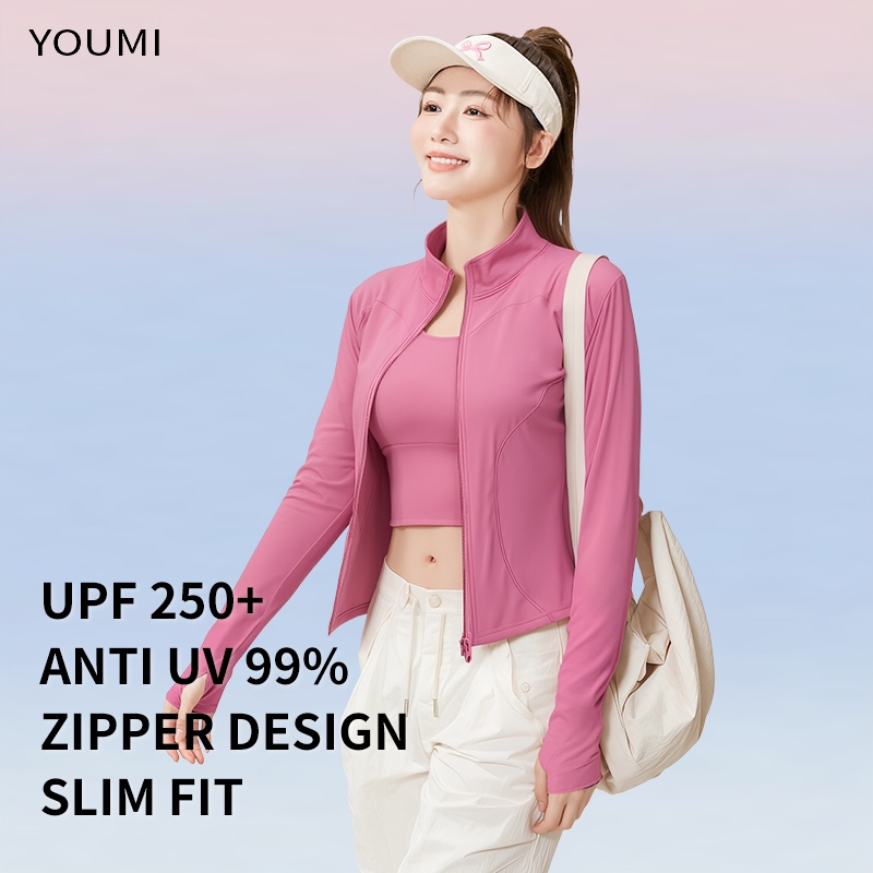 YOUMI Baju Gym Jaket Olahraga Wanita Anti UV Protection Korean Style Jacket Crop Top Slim