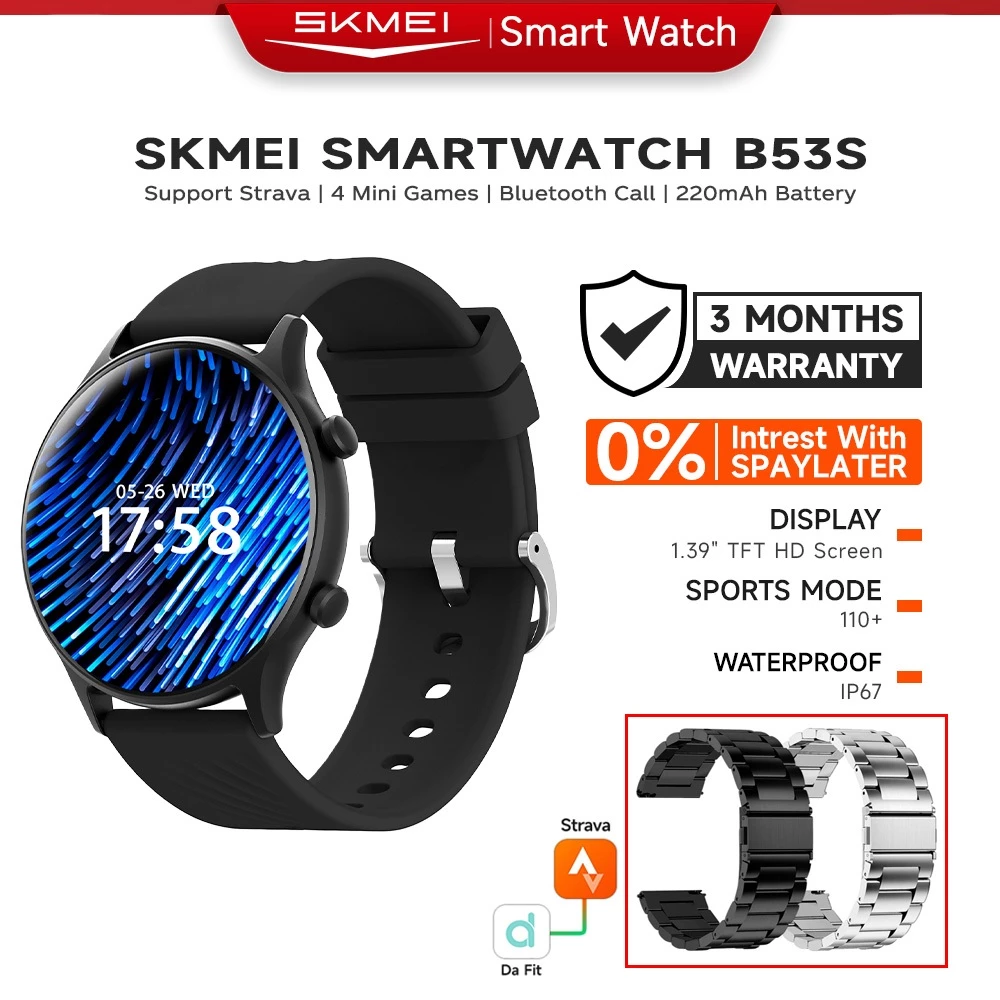 Skmei B53S Smartwatch Support Strava Jam Tangan Pria Smartwatch Wanita Elegan Sport Tracker | Bluetooth 5.0 | IP67 Tahan Air | Pedometer | 123 Jenis Mode Olahraga