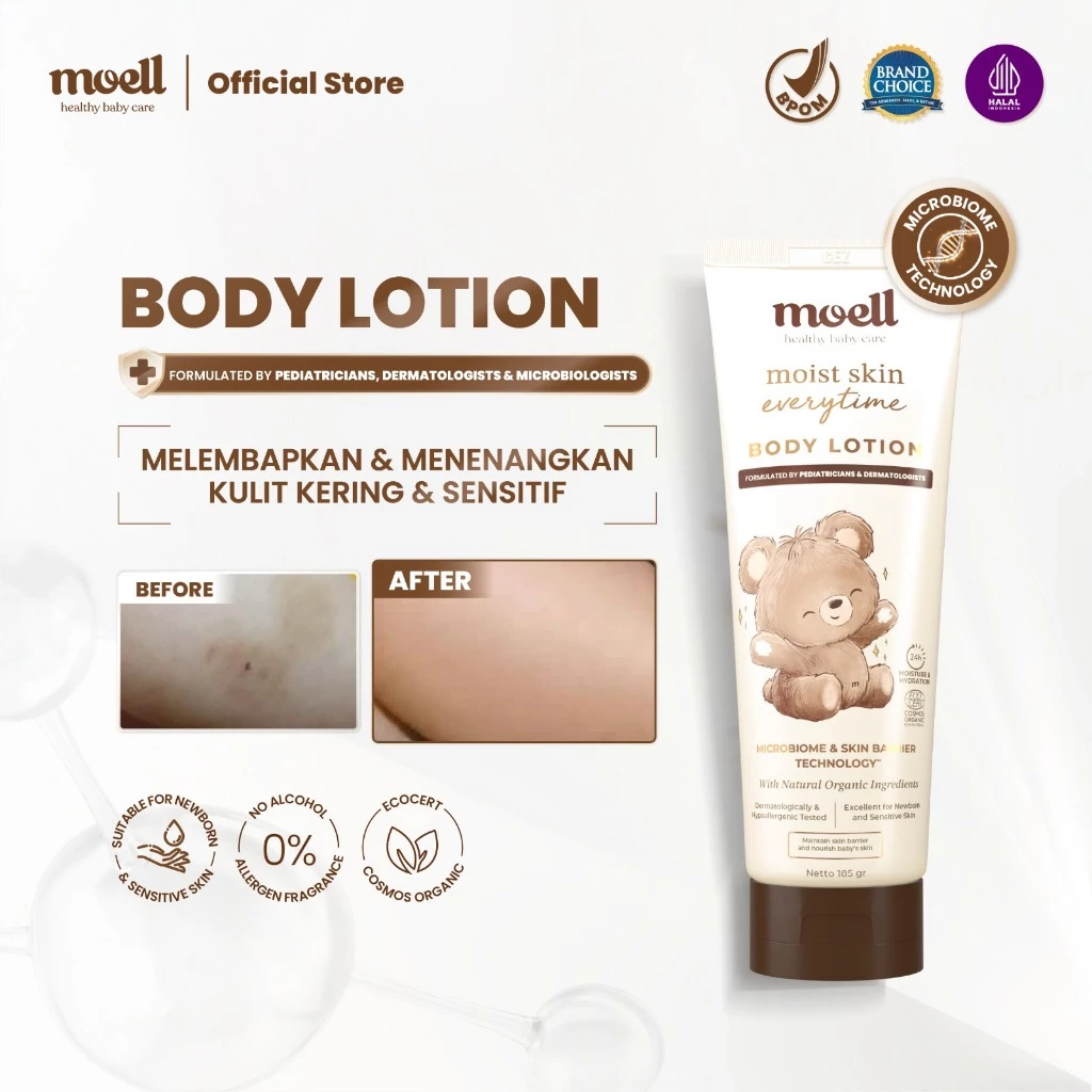 Moell Body Lotion Bayi 185gr - Body Lotion Untuk Kulit Sensitif & Kering - Pelembap Bayi Anak Daily