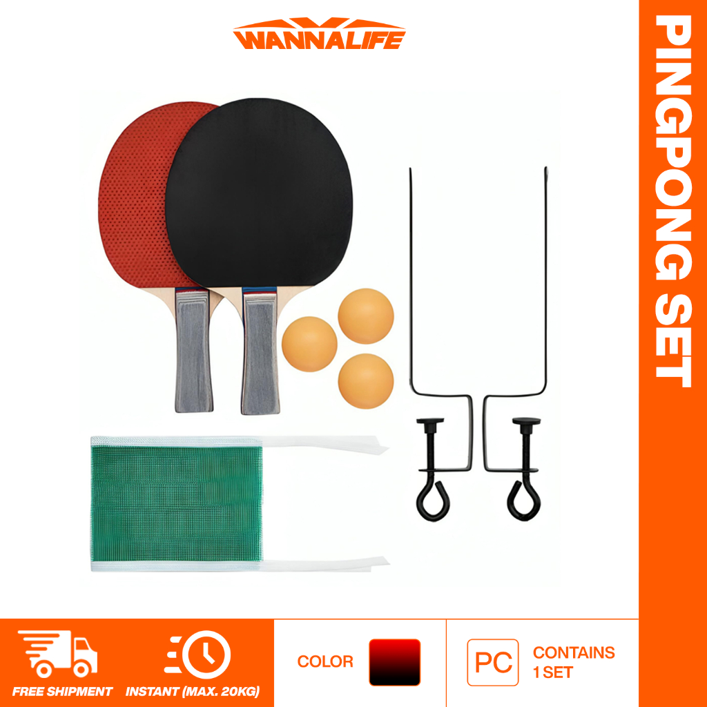 WANNALIFE Paket Bet / Bat Tenis Meja | Raket Pingpong / Ping Pong Bola Net Tas | Alat