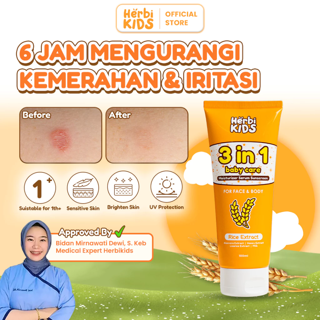 Herbikids - 3in1 Face And Body Lotion 100ml - Krim Pelembab dan Uv Protection