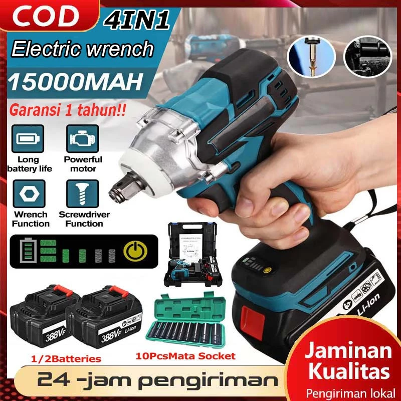 Cordless Impact Wrench 588V 680N.M Bor Impact Baterai 2 Baterai Kunci Wrench Rechargeable Electric Wrench