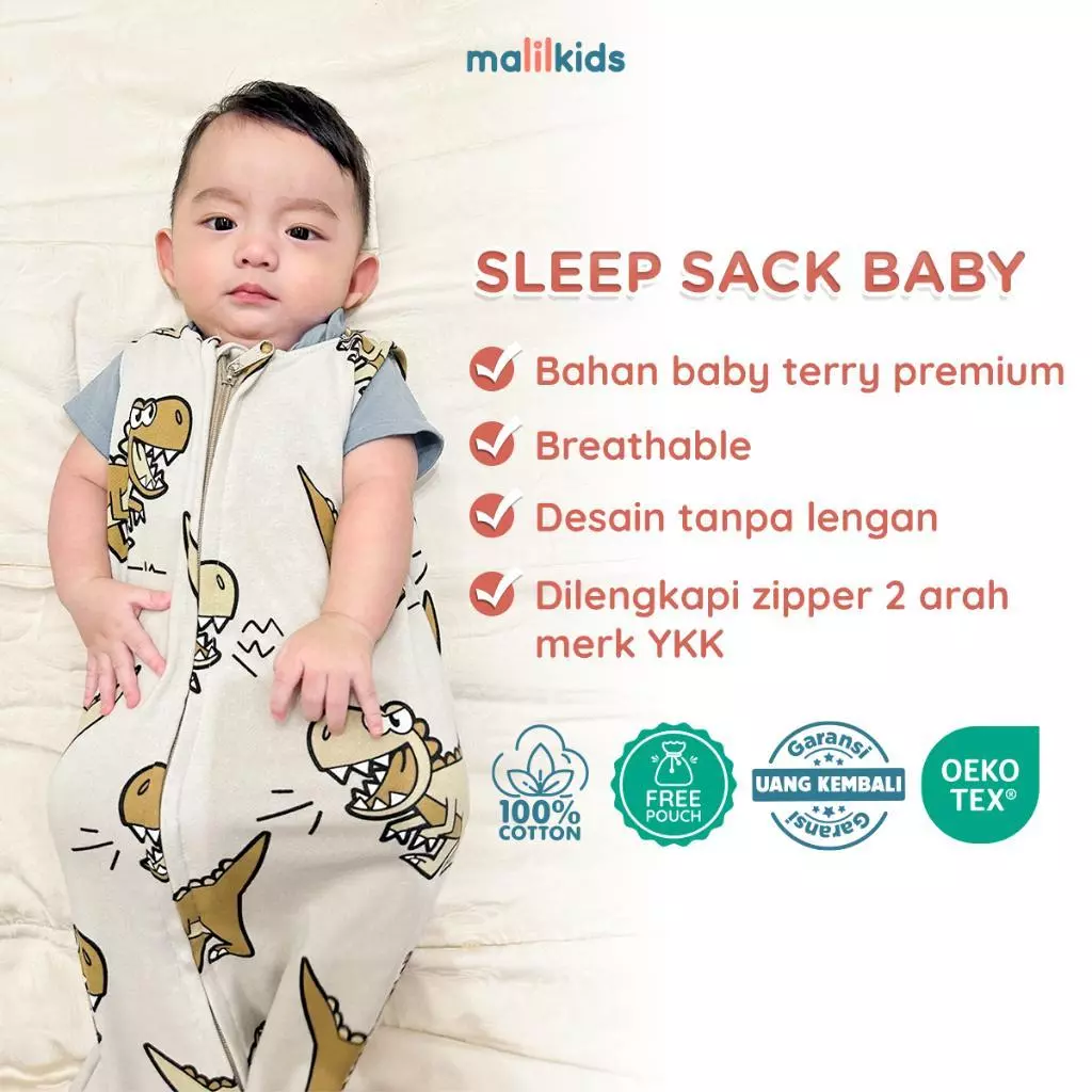Malilkids Sleep Sack Baby Kantong Tidur Bayi Bedong Bayi Instan Ritsleting - Print Series