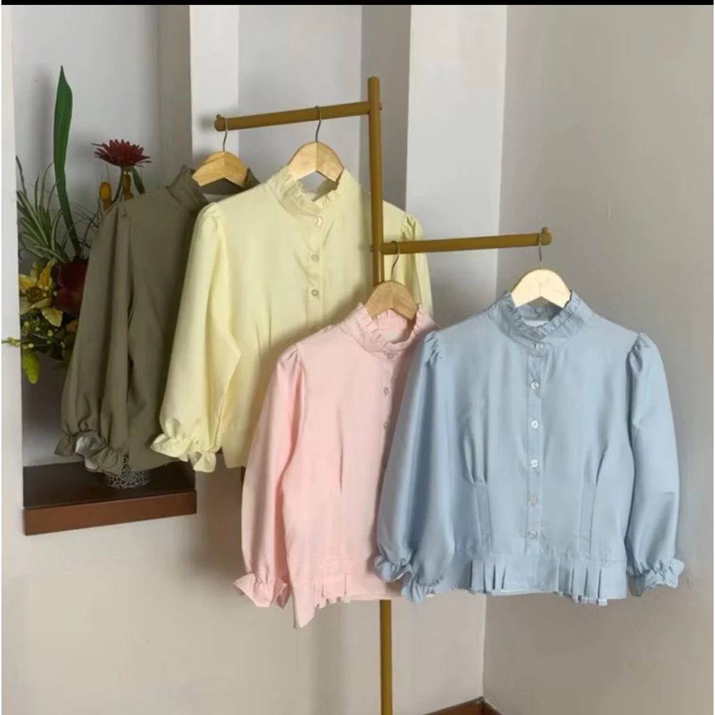 Atasan Wanita Blouse Dengan Kerah Rempel dan Lengan Balon | Baju Lengan Kasual | Pakaian